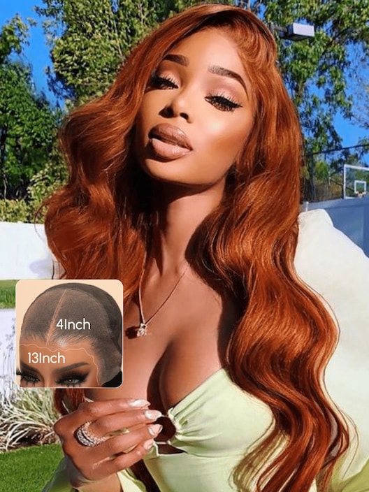 Limited-Edition Fall Color Price Dropped Pre Everything 13x4 Lace Frontal Ginger Body Wave Human Hair Wig