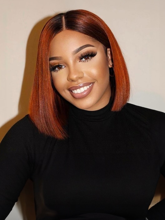 Points Redeem 13x4 Lace Front Bob Wigs Ombre Auburn Brown Color 150% Density 14inch