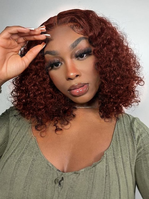 UNice Bye-Bye Knots Lace Frontal Side Part Wig Reddish Brown Short Curly Bob Wig