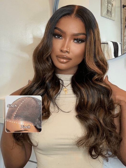 7x5 Bye Bye Knots Wig Glueless Lace Balayage Highlight Body Wave Wig No Burden