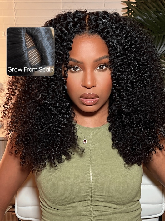 EasiContour™ V Part Minimal Glueless Kinky Curly Glueless Wig 150% Density