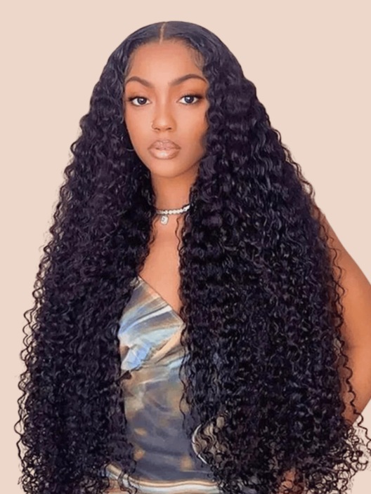 180% Density 34 Inch 13x4 Invisible HD Lace Deep Wave Lace Front Wig with Natural Hairline