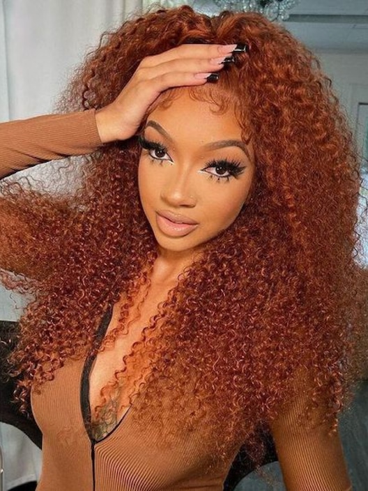 [22"=$126] 13x4 Transparent Lace Front Mix Color Jerry Curly Human Hair Wig 150% Density