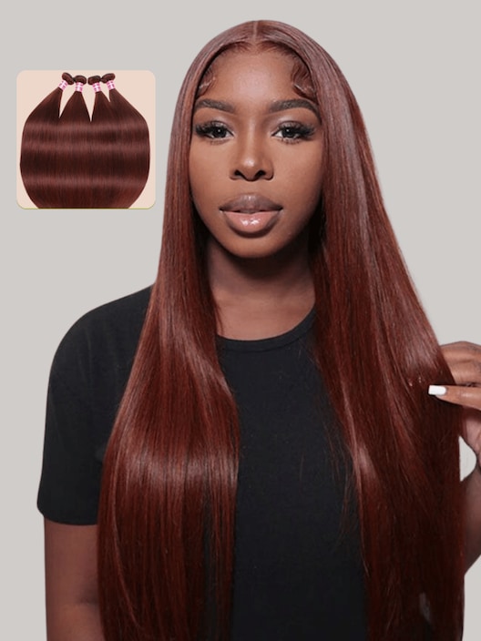 UNice Vibrant Reddish Brown Silky Straight 4Pcs 100% Remy Human Hair Bundles Deal