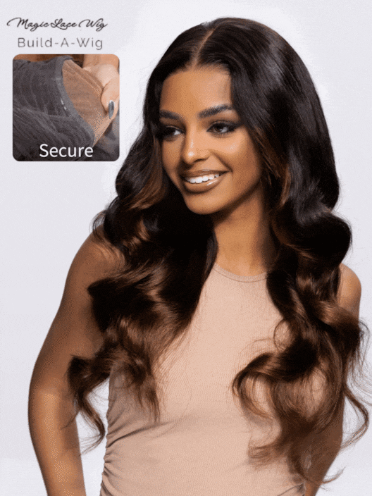 UNice Magic Lace Wig Black to Chestnut Brown Ombre Body Wave With Optional 7x5 Replaceable Lace Closure