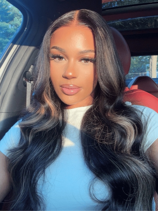 7x5 Bye Bye Knots™ Glueless Lace Wig Black With Blonde Highlights Body Wave Wig