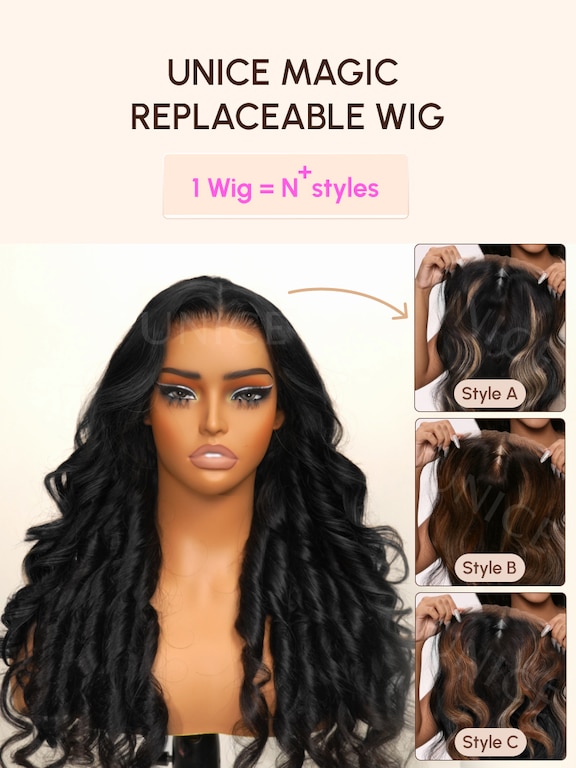 UNice Magic Lace Wig Natural Black Body Wave Replaceable Lace Closure