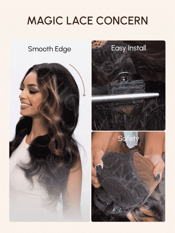 UNice Magic Lace Wig Natural Black Body Wave Replaceable Lace Closure