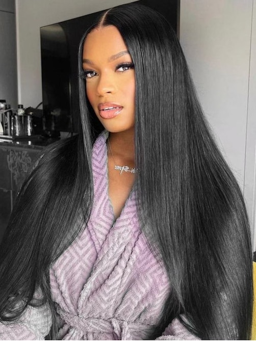 7x5 Glueless Lace Bye Bye Knots Wig Black Straight Bleached Knots Wig