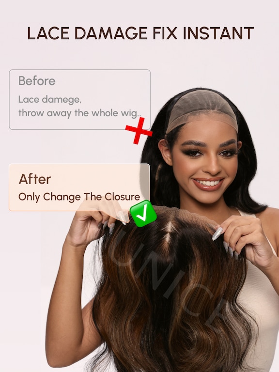 UNice Magic Lace Wig Black to Chestnut Brown Ombre Body Wave With Optional 7x5 Replaceable Lace Closure