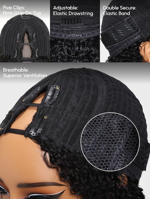 EasiContour™ V Part Minimal Leave Out Glueless Curly Glueless Wig With Invisi Drawstring 100% Human Hair