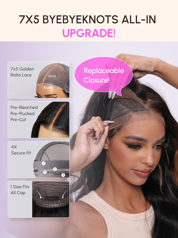 UNice Magic Lace Wig Black to Chestnut Brown Ombre Body Wave With Optional 7x5 Replaceable Lace Closure
