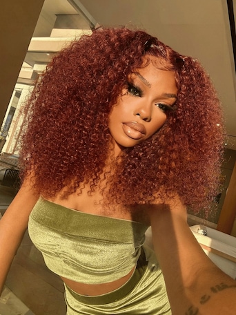 UNice Bye Bye Knots Wig 7x5 Glueless Lace Reddish Brown Kinky Curly Bleached Knots Wig
