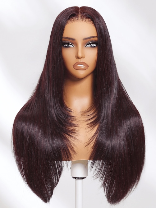 13x4 Pre-Everything™ Lace Frontal Black Cherry Perfect Melt Layered Straight Wig