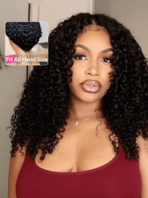 EasiContour™ V Part Minimal Leave Out Glueless Curly Glueless Wig With Invisi Drawstring 100% Human Hair