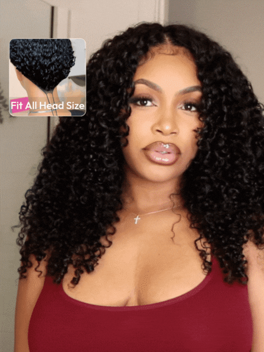 EasiContour™ V Part Minimal Leave Out Glueless Curly Glueless Wig With Invisi Drawstring 100% Human Hair