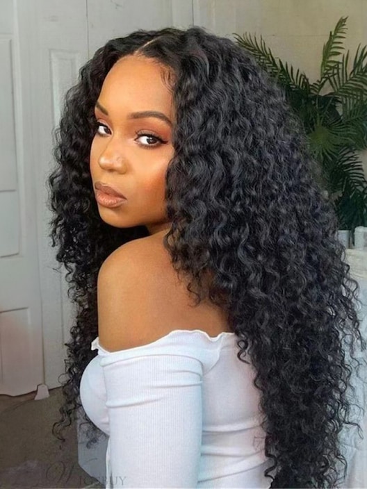 [22"=$97] Middle Part Lace Kinky Curly Wigs Natural Hairline Glueless Wigs 150% Density