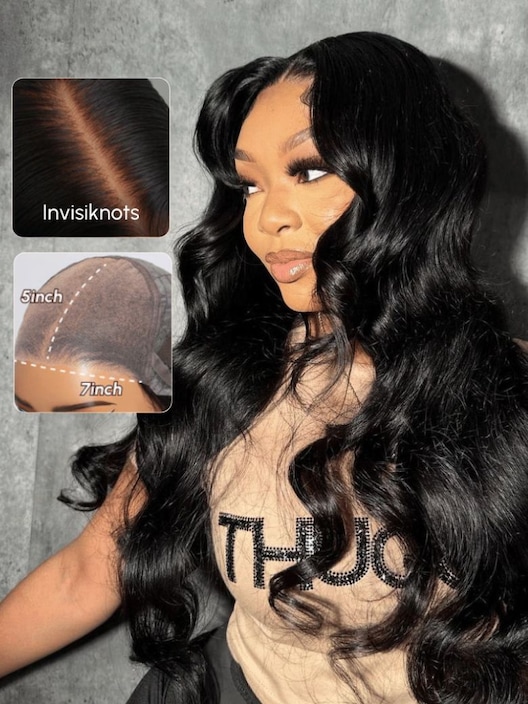 7x5 Bye-Bye Knots Glueless Body Wave Wig Pre Cut Lace Pre Plucked Hairline Put On and Go Wig