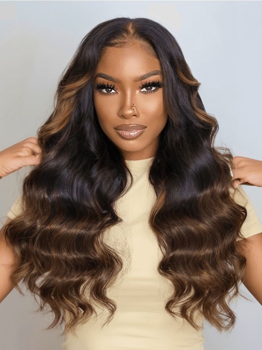 7x5 Bye Bye Knots Wig Glueless Wig Black to Chestnut Brown Ombre Loose Wave Wig With Bleached Knots 150% Density