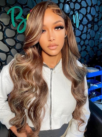 UNice 13x4 Pre-Everything™ Lace Frontal Honey Blonde Highlights Fluffy Loose Wave Curtain Bangs Wig