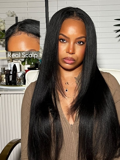 Glueless EasiContour V Part 150% Density Glueless Yaki Wig Super Melted
