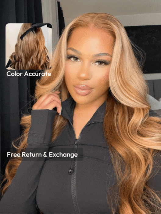 Bye-Bye Knots 7x5 Glueless Lace Honey Blonde Body Wave Wig With Bleached Clean Knots 180% Density