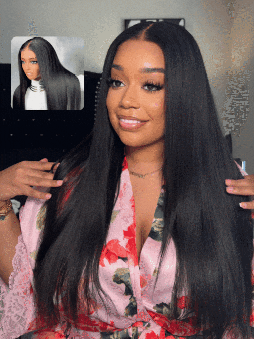 UNice Bye Bye Knots™ Wig 7x5 Glueless Lace Black Yaki Straight Wig With Elastic Drawstring 360 Cozy Hug