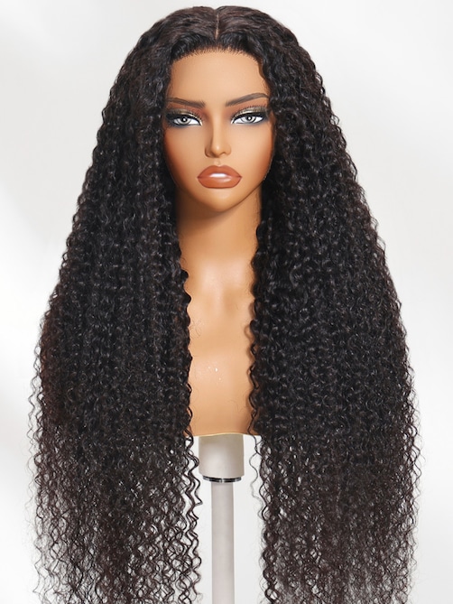 250% Density 36 Inch Glueless HD Lace Curly Human Hair Wig with Bleached Knots Match All Skin Tones