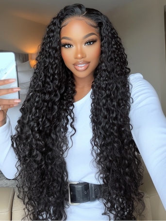 250% Density 36 Inch Glueless HD Lace Curly Human Hair Wig with Bleached Knots Match All Skin Tones