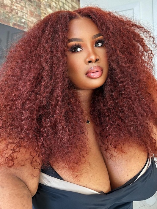 13x4 Lace Front Mahogany Red Brown Kinky Curly Wig 150% Density