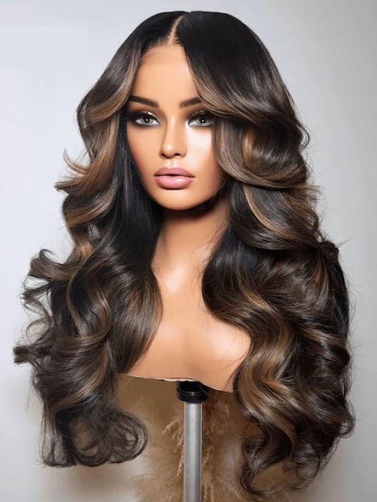 UNice 7x5 Bye-Bye Knots™ & 13x4 Pre-Everything™ Lace Front Espresso Brown With Highlights Bouncy Loose Wave Wig