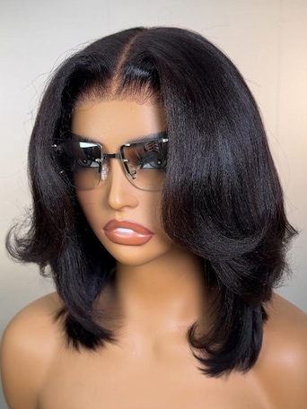 UNice 7x5 Bye Bye Knots™ & 13x4 Pre-Everything™ & 2x4 Lace Wig Glueless Lace Black Yaki Bob Bleached Knots Wig