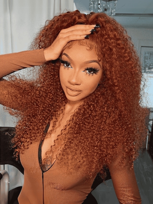 [22"=$118} 13x4 Lace Frontal Auburn Brown Hair Color Jerry Curly Lace Wigs With Baby Hair
