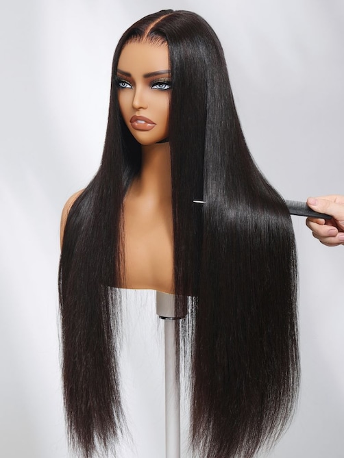 7x5 Glueless Lace Bye Bye Knots Wig Black Straight Bleached Knots Wig 150% Density