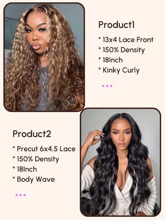 2 Wigs $202 for 18" 13x4 Lace Front Honey Blonde Curly Wig and 18" Precut 6x4.5 Lace Body Wave Wig