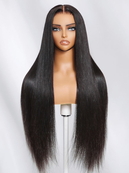 7x5 Glueless Lace Bye Bye Knots Wig Black Straight Bleached Knots Wig 150% Density