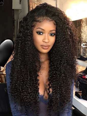 [From 18"] Put On And Go 6x4.5 Pre Cut Curly Natural Black Put On And Go Wig With Breathable Cap