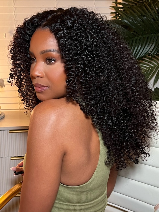 [22"=$99] Kinky Curly Super Bouncy 4x4 Lace Tpart Natural Black Human Hair Wigs