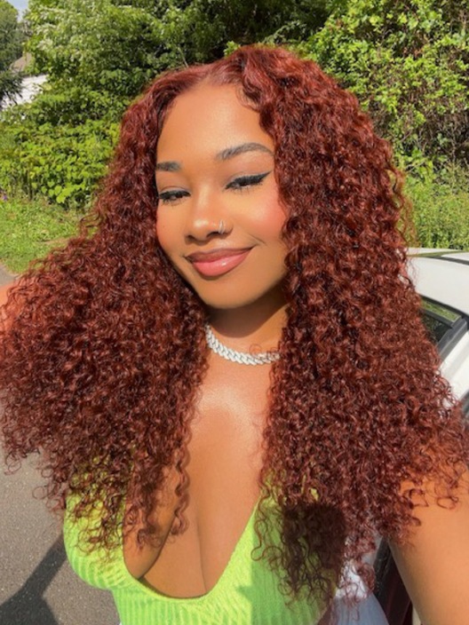 13x4 Lace Frontal Reddish Brown Curly Hair with Babyhair Pre-bleached Knots Human Hair Wig