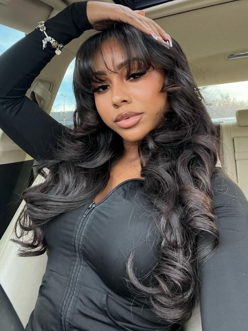 13x4 Pre-Everything Lace Frontal Black Fluffy Natural Loose Wave Curtain Bangs Wig