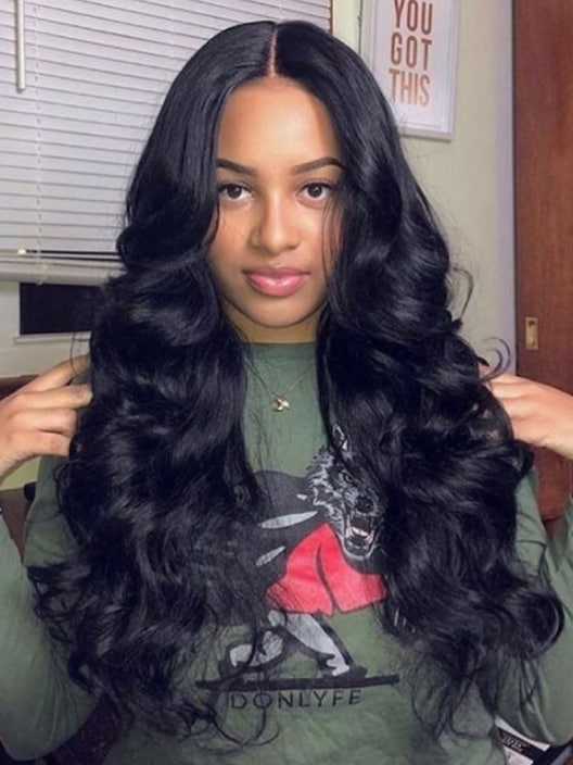 13x4 Transparent Lace Front Body Wave Black Wig Pre Plucked Natural &Versatile