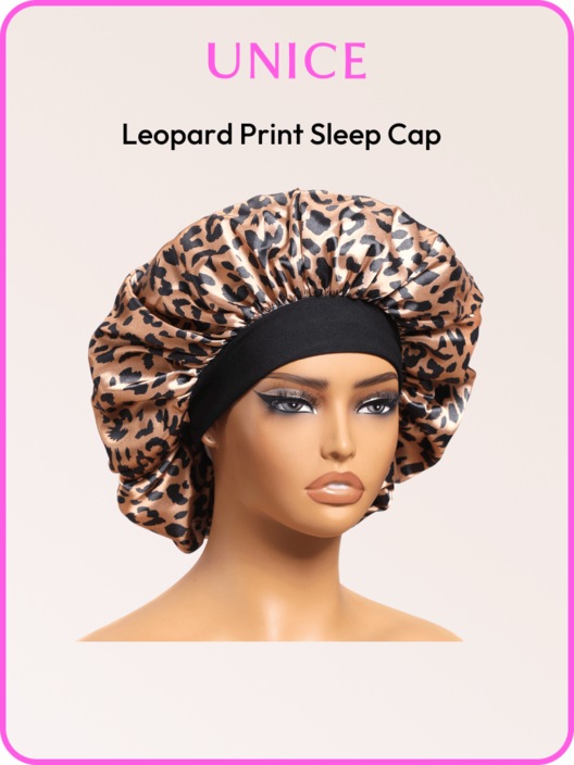 [Plus Gift] UNice Comfortable Leopard Wide Edge Silk Hair Bonnet Night Cap
