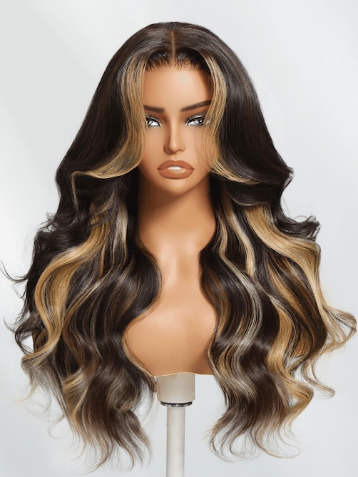 Bye-Bye Knots Wig 7x5 Lace Loose Wave Butterscotch Highlights Brown Wig 150% Density