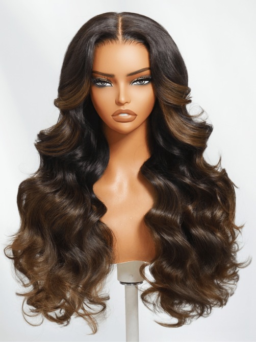 UNice 7x5 Bye Bye Knots Wig Glueless Lace Black to Chestnut Brown Ombre Loose Wave Wig With Bleached Knots 150% Density