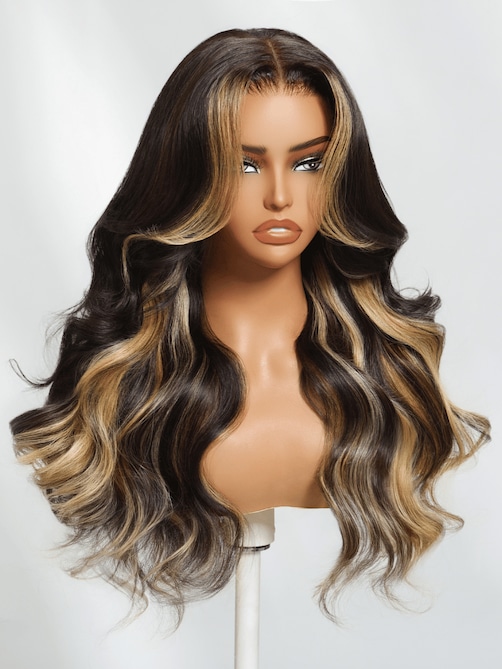 Bye-Bye Knots Wig 7x5 Lace Loose Wave Butterscotch Highlights Brown Wig 150% Density