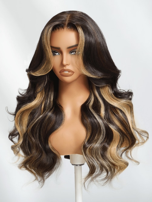 Bye-Bye Knots Wig 7x5 Lace Loose Wave Butterscotch Highlights Brown Wig 150% Density
