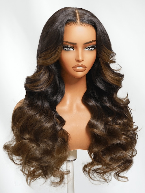 UNice Bye-Bye Knots 7x5 Lace Black to Chestnut Brown Ombre Yaki Straight Wig With Invisi Drawstring