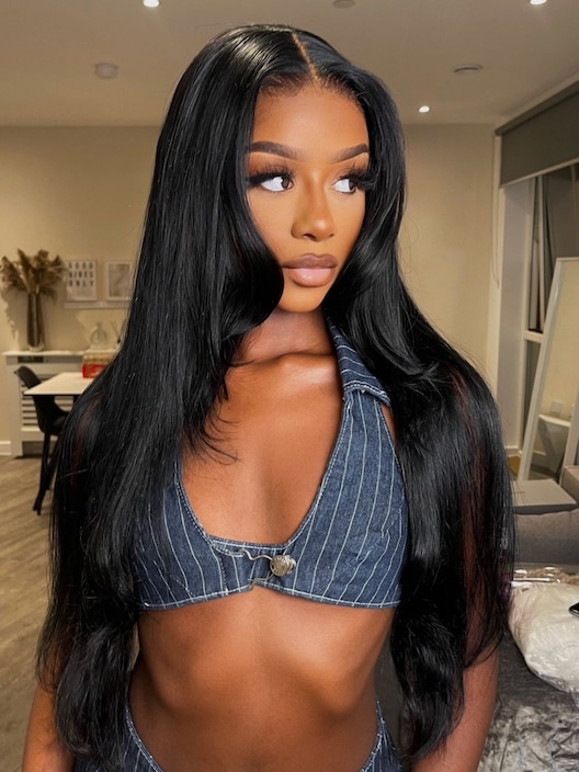 Bye Bye Knots 7x5 Glueless Lace Wig Black Yaki Wig With Bleached Knots 150% Density
