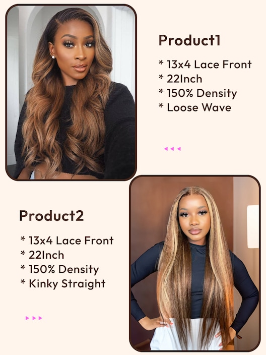 2 Wigs $99 for 22" 13x4 Lace Front Ombre Honey Blonde Loose Wave and 22" 13x4 Lace Front Honey Blonde Kinky Straight Hair