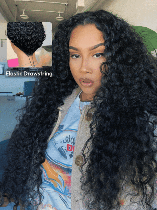 Byebye Knots Wig 7x5 Pre Cut Lace Water Wave Flexible Cap Size Drawstring Wig